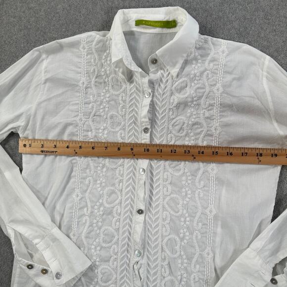 Rapsodia White Embroidered Button Down Blouse Women's Medium Cotton Long Sleeve - Picture 8 of 11